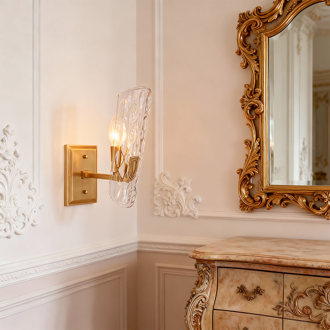 Classic European Brass Glass Wall Sconce with Clear Shade