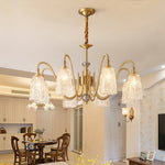 Solid Brass Vintage Chandelier with Clear Glass Shades for Dining Room and Living Room