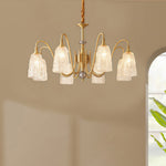 Solid Brass Vintage Chandelier with Clear Glass Shades for Dining Room and Living Room