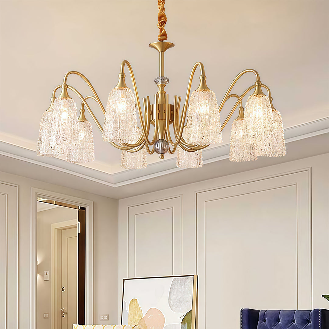 Solid Brass Vintage Chandelier with Clear Glass Shades for Dining Room and Living Room