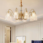 Solid Brass Vintage Chandelier with Clear Glass Shades for Dining Room and Living Room