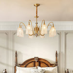 Solid Brass Vintage Chandelier with Clear Glass Shades for Dining Room and Living Room