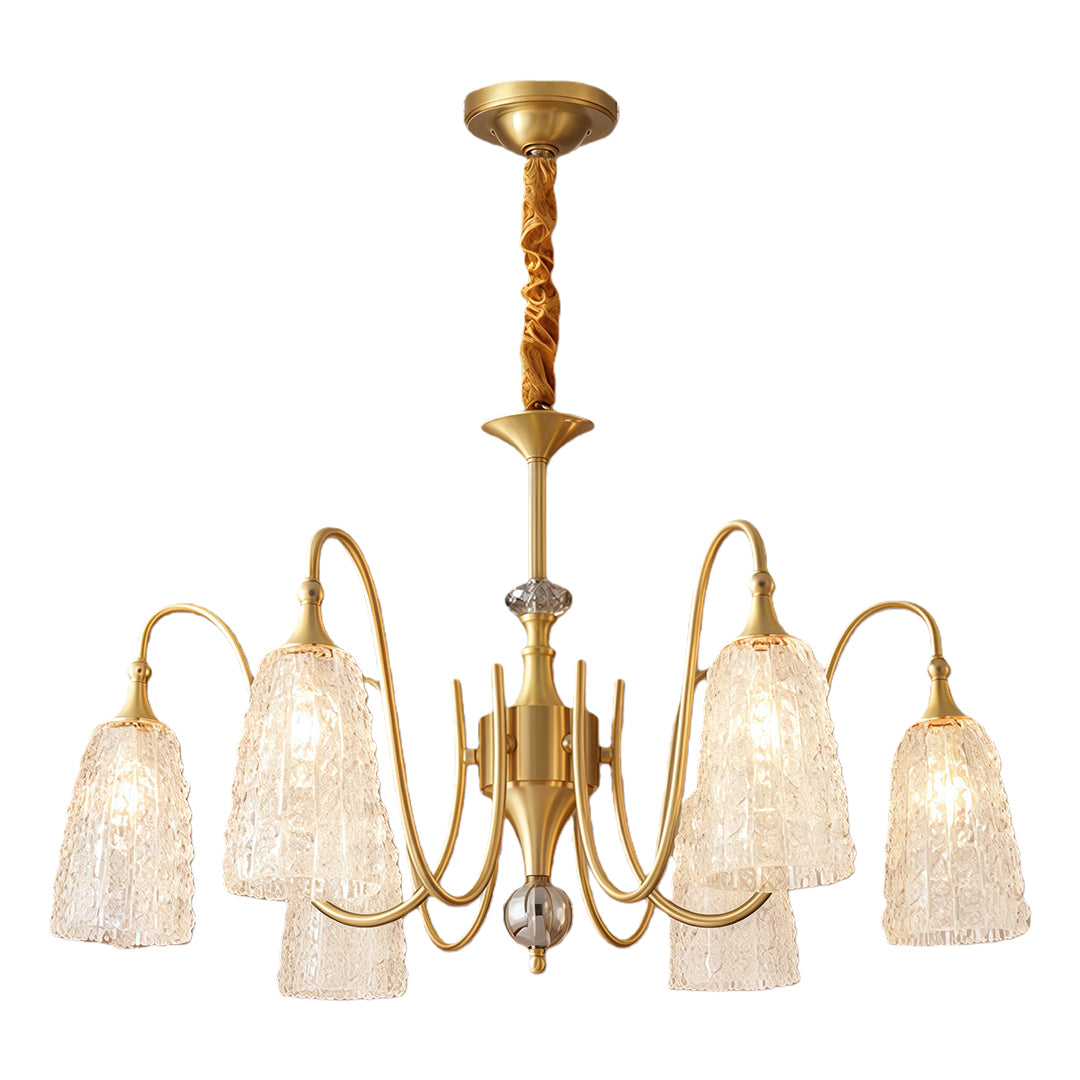 Solid Brass Vintage Chandelier with Clear Glass Shades for Dining Room and Living Room
