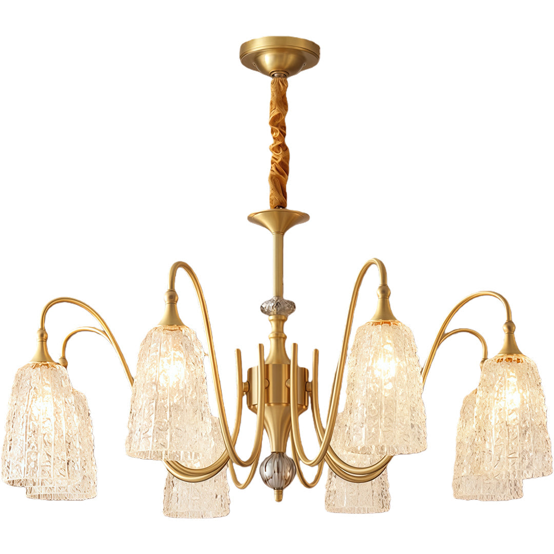 Solid Brass Vintage Chandelier with Clear Glass Shades for Dining Room and Living Room