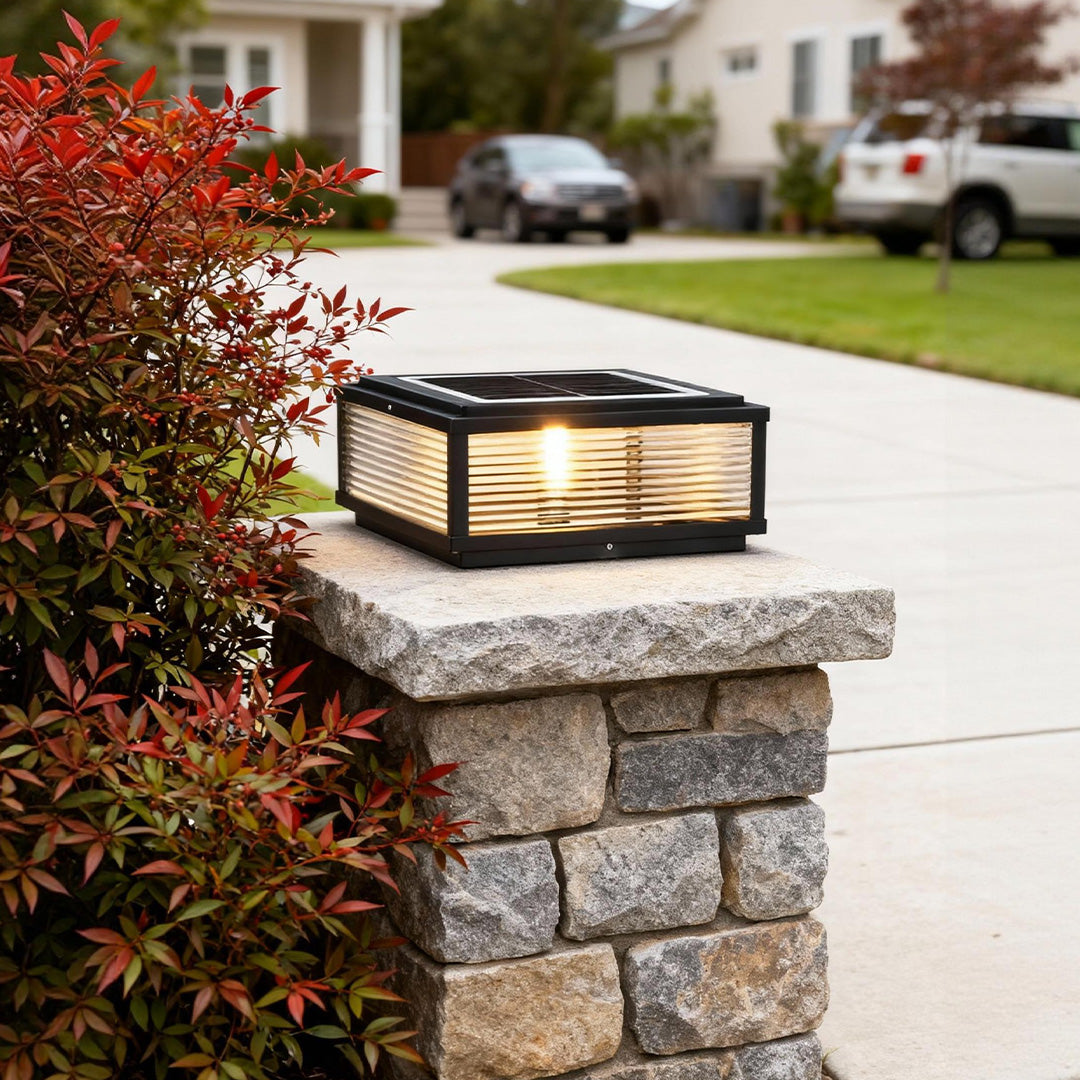 Square Ribbed Glass LED Pillar Light for Modern Outdoor Spaces