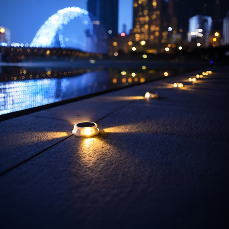 Solar In-Ground Path Lights with Warm White Glow, IP68 Waterproof