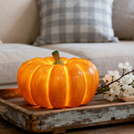 Sculptural Pumpkin Resin Lamp with Warm LED Glow for Indoor and Outdoor Ambience