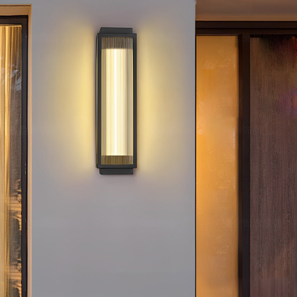 Modern Outdoor Wall Light in Black Stainless Steel with Rectangular LED Strip