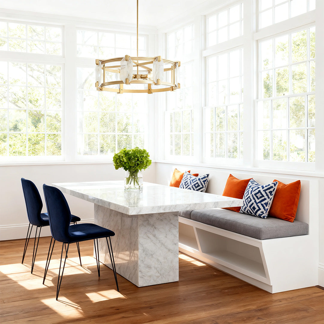 Aurelia Round Glass Chandelier in Polished Brass for Dining and Living Spaces