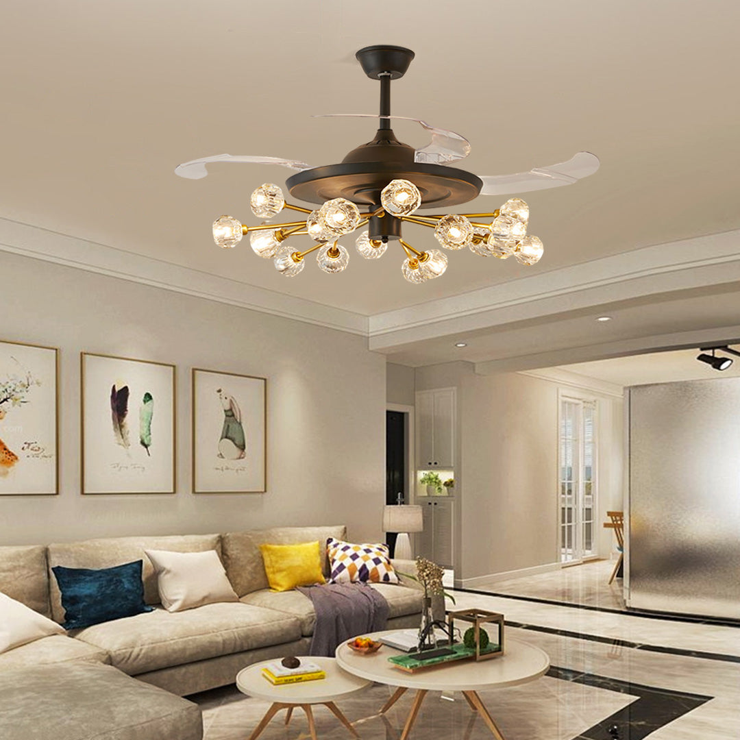 Nordic Crystal Ceiling Fan with 12 Lights and Retractable Blades