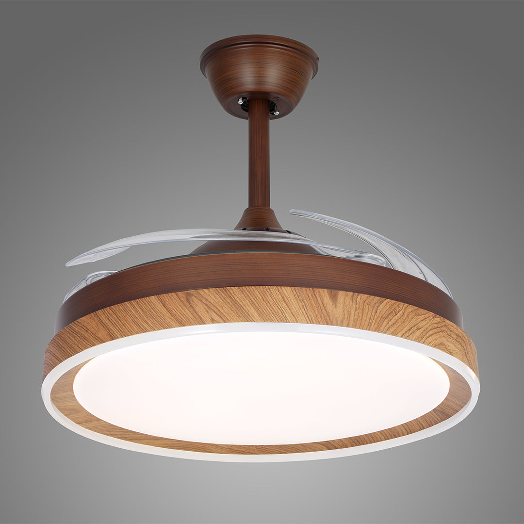 Walnut Wood Ceiling Fan with Four Lights, Silent LED Dimmable