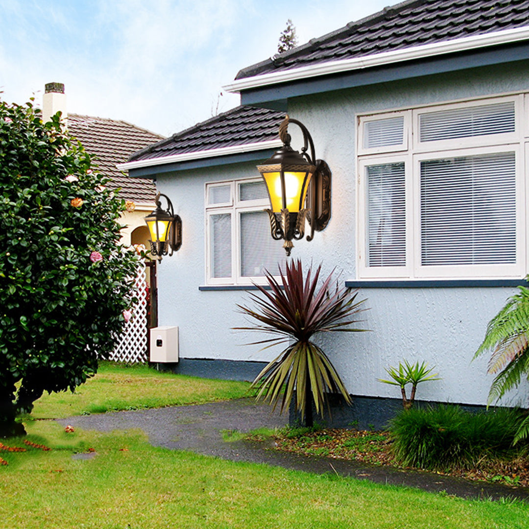 European Copper Outdoor Wall Sconce with Frosted Glass Shade