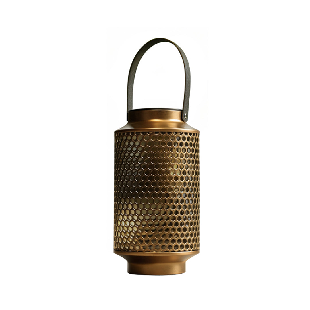 Vintage Solar Lantern with Bronze Iron Perforated Shade for Garden and Patio