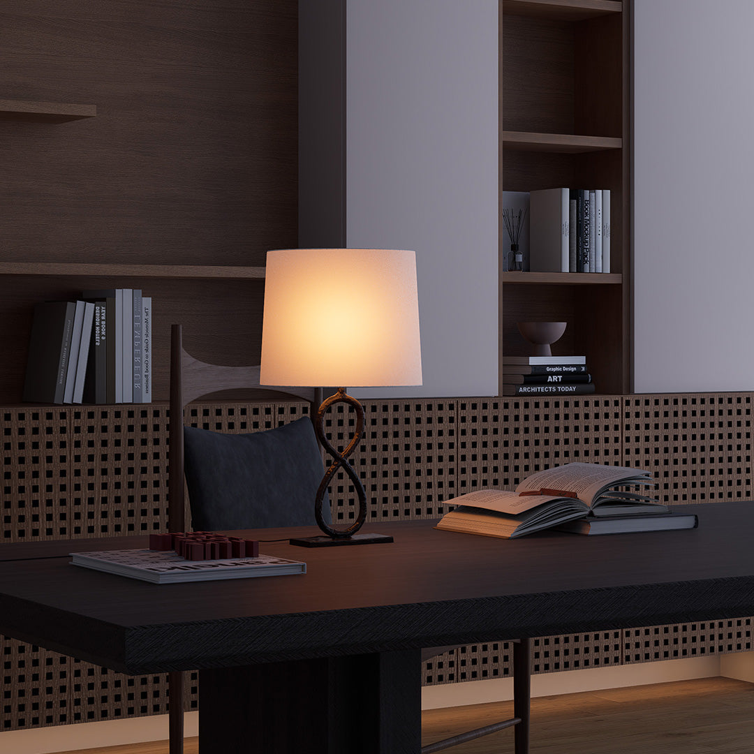 Bronze Table Lamp with Fabric Shade – European Luxury LED