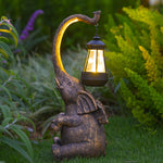 Handcrafted Resin Elephant Solar Lantern for Garden and Patio