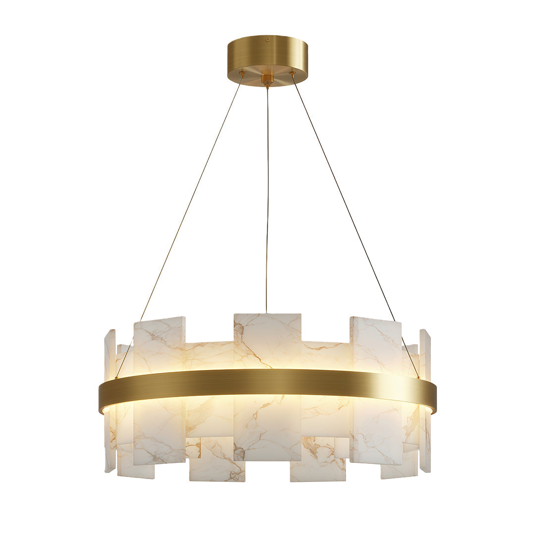 Aurelia Copper Modern Chandelier with Cloud Stone Shade