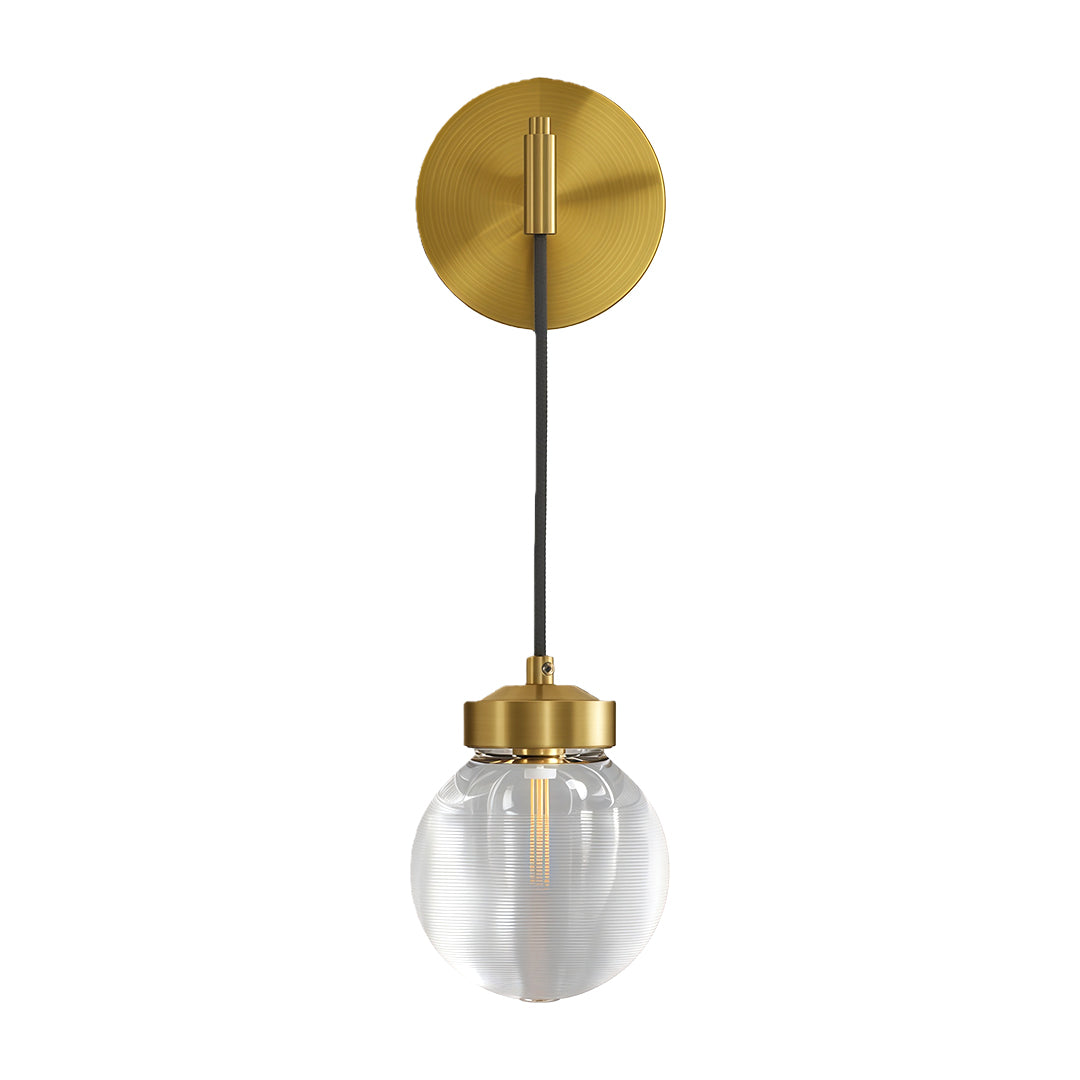Modern Wall Sconce with Clear Glass Shade in Copper, Chrome, or Black