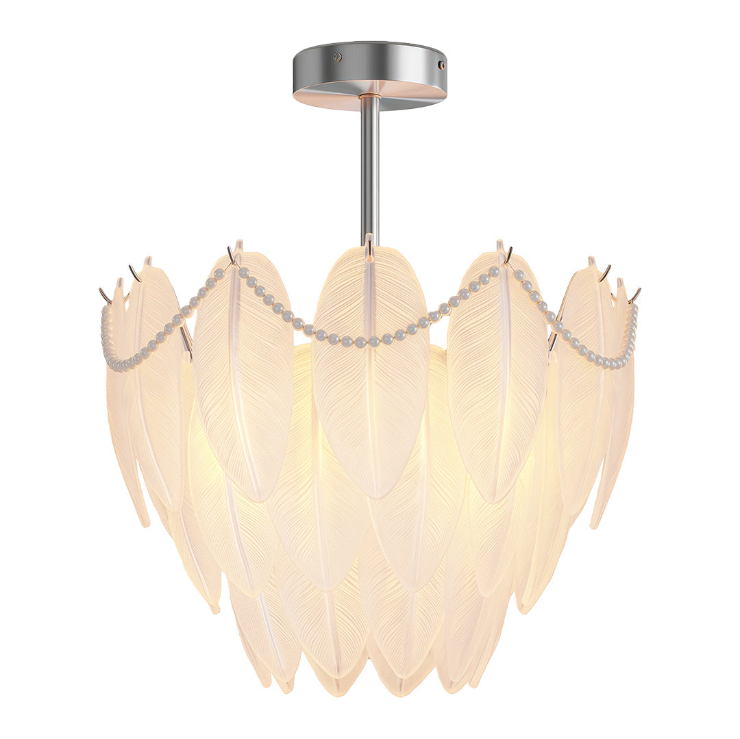 Feathers Full-Copper Chandelier with Pearl Glass Shades