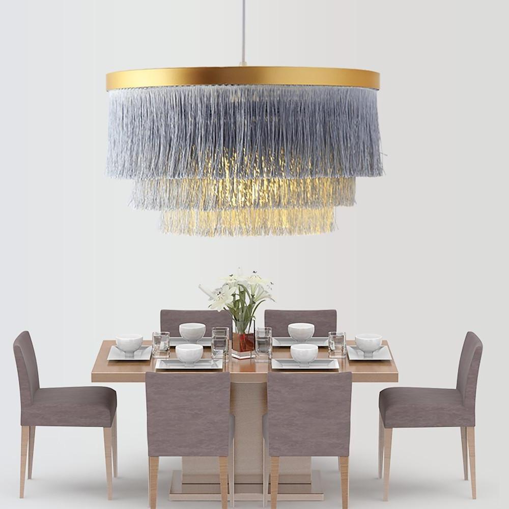 Gradated Fabric Drum Chandelier with LED Lighting, Contemporary Pendant for Dining and Living Spaces