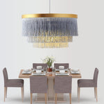 Gradated Fabric Drum Chandelier with LED Lighting, Contemporary Pendant for Dining and Living Spaces