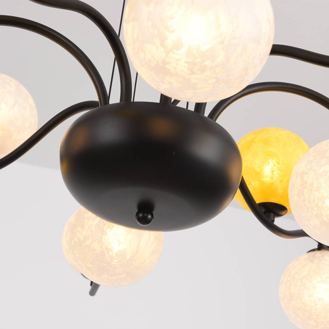 Bubble Glass Chandelier Modern Black Metal Pendant Light for Dining Room