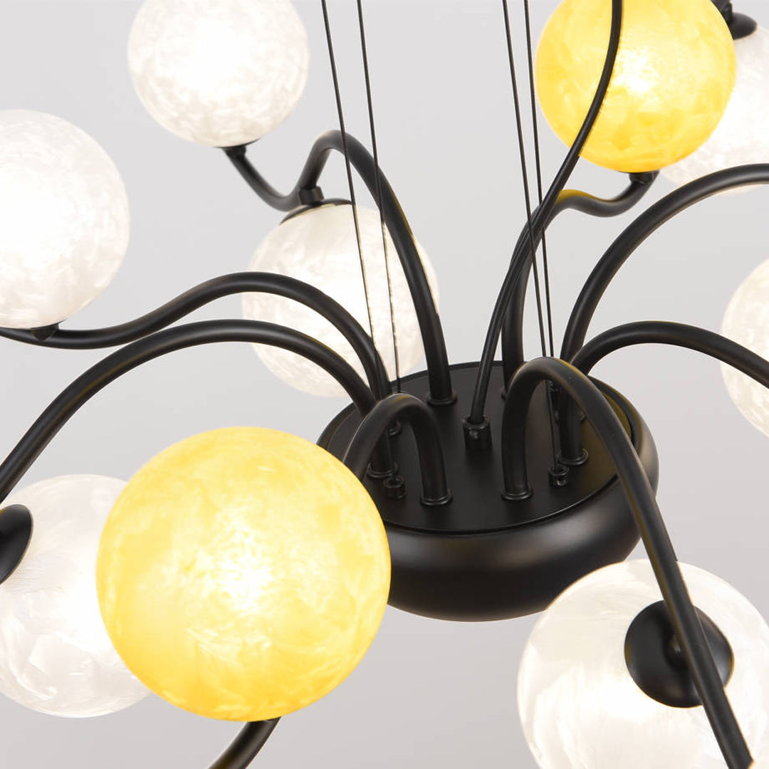 Bubble Glass Chandelier Modern Black Metal Pendant Light for Dining Room