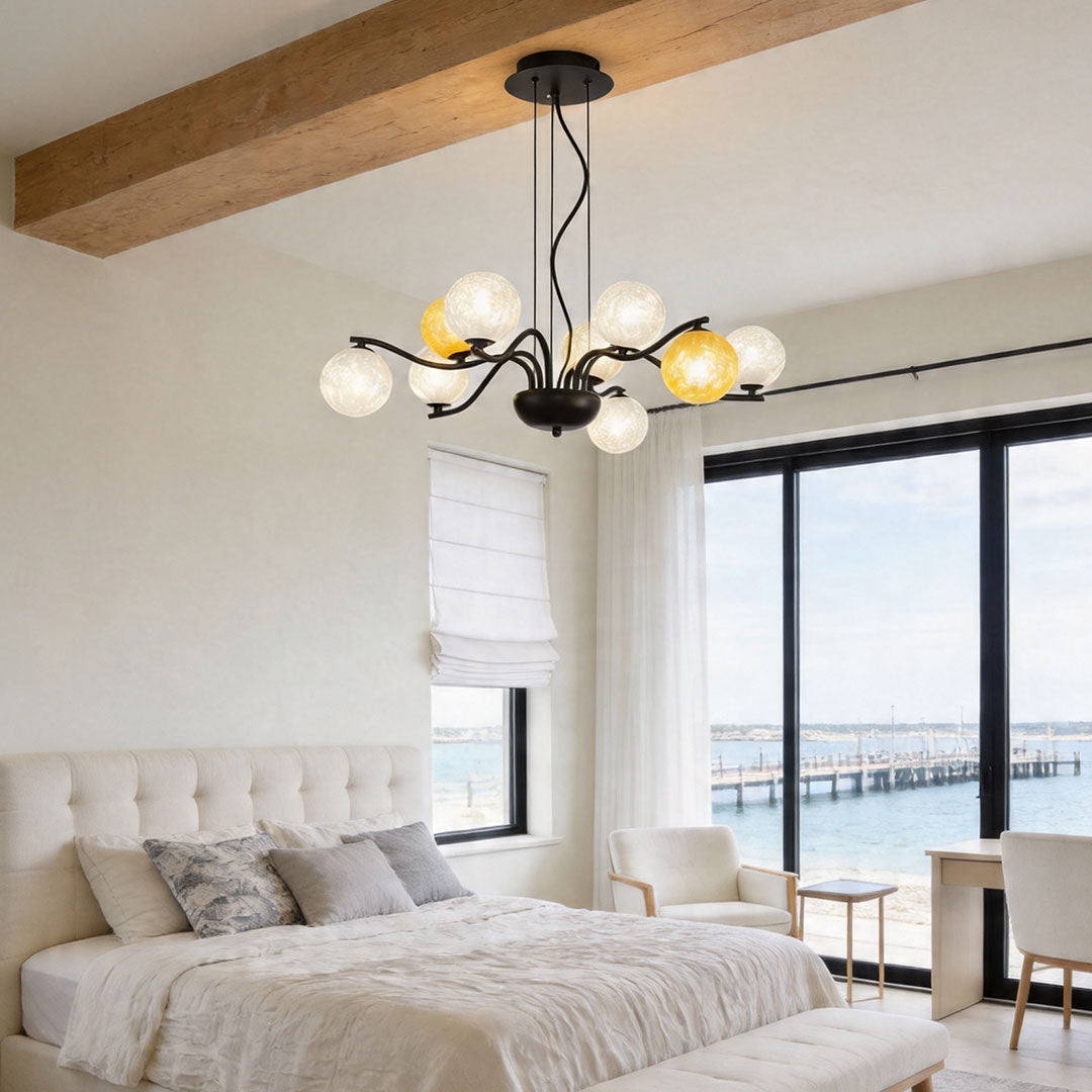 Bubble Glass Chandelier Modern Black Metal Pendant Light for Dining Room