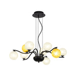 Bubble Glass Chandelier Modern Black Metal Pendant Light for Dining Room