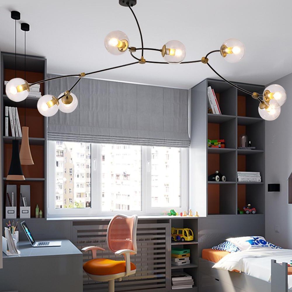 Modern 8 Light Led Chandelier With Electroplated Metal And Glass Globes