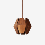 Virex Wood Pendant Light – Faceted Walnut Geometric Lantern