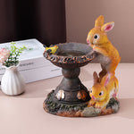 Artisan Resin Rabbit Solar Garden Lantern with Warm LED Glow