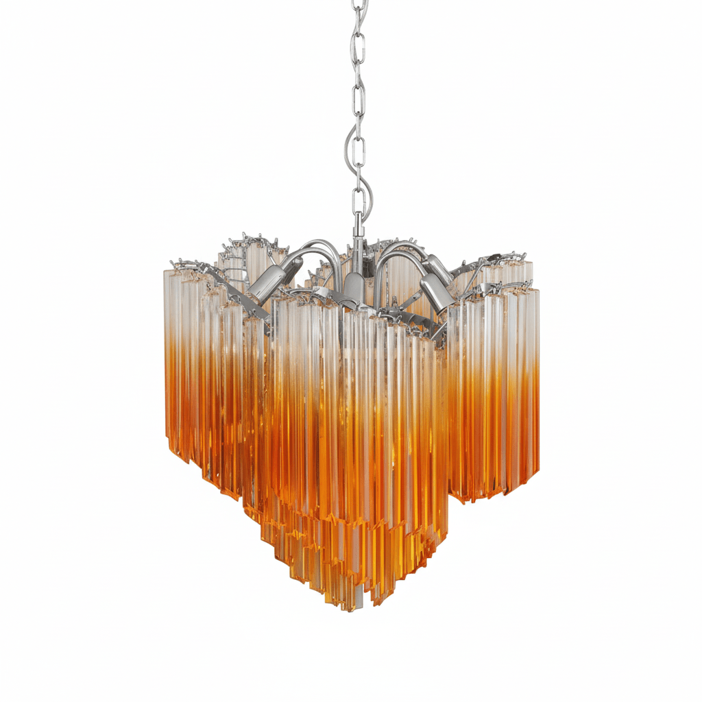 Blush Pink Glass Prism Chandelier with Gold Accents