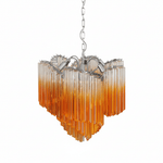 Blush Pink Glass Prism Chandelier with Gold Accents