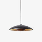 Speckled Travertine Saucer Pendant Light with Walnut Accent