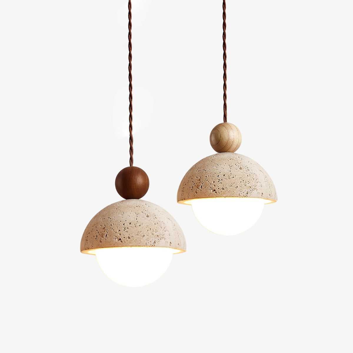 Niva Pendant Light in Yellow Travertine with Wood Accent