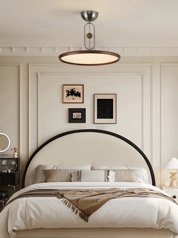 Orbito Semi Flush Ceiling Light in Walnut Wood Grain and Nickel