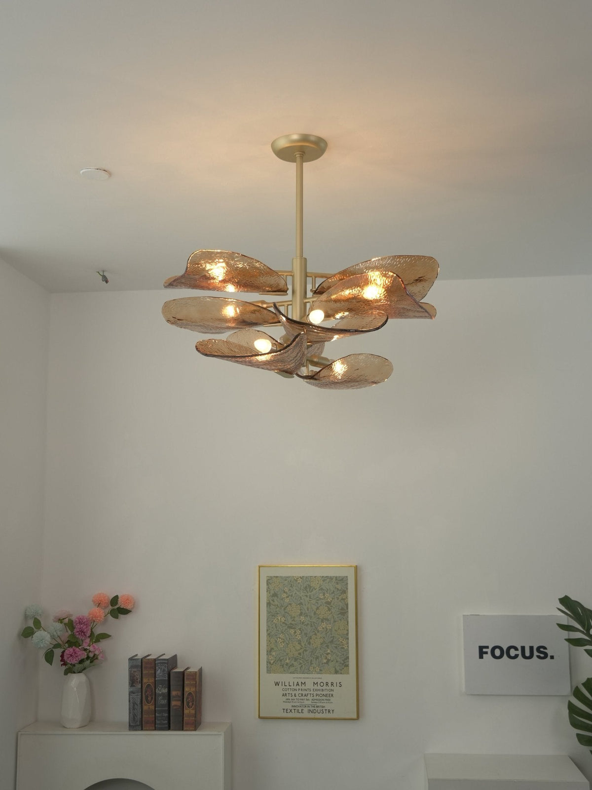 Cardiff Modern Glass Chandelier with Gold Leaf Finish for Dining Room and Living Room