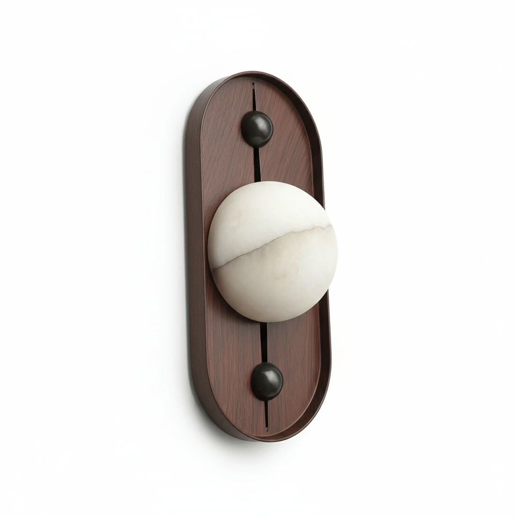 Koyan Alabaster Wall Sconce with Walnut Wood Accent