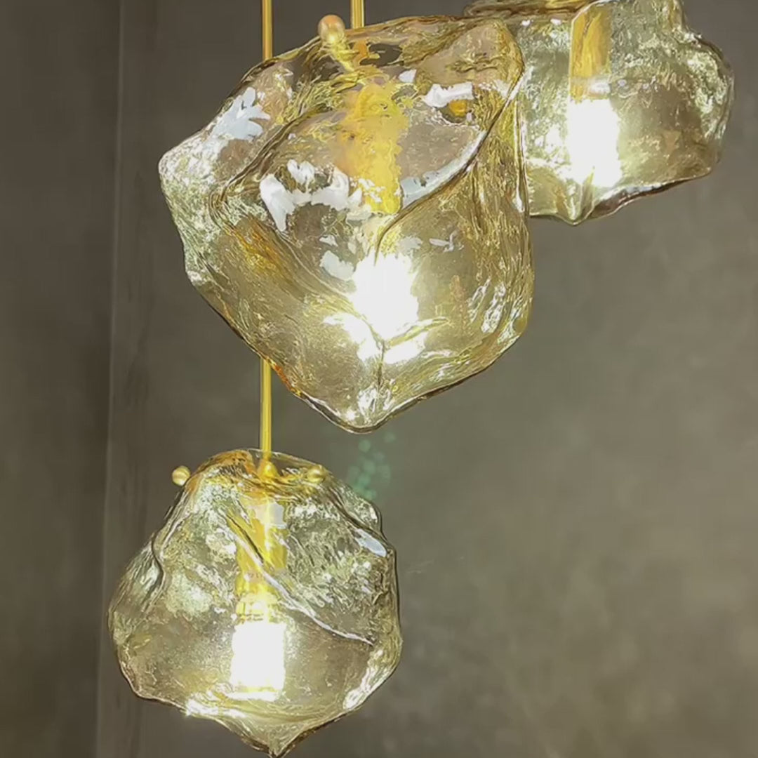 Irregular Lava Texture Glass Shade Copper Simple Post Modern Chandelier