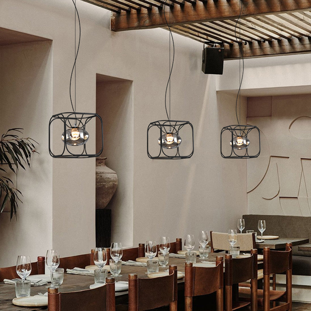 Nordic Magic Cube LED Pendant Light – Caged Geometric Glass Shade