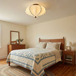 Scalloped Edge Fabric Ceiling Light with Walnut Accent