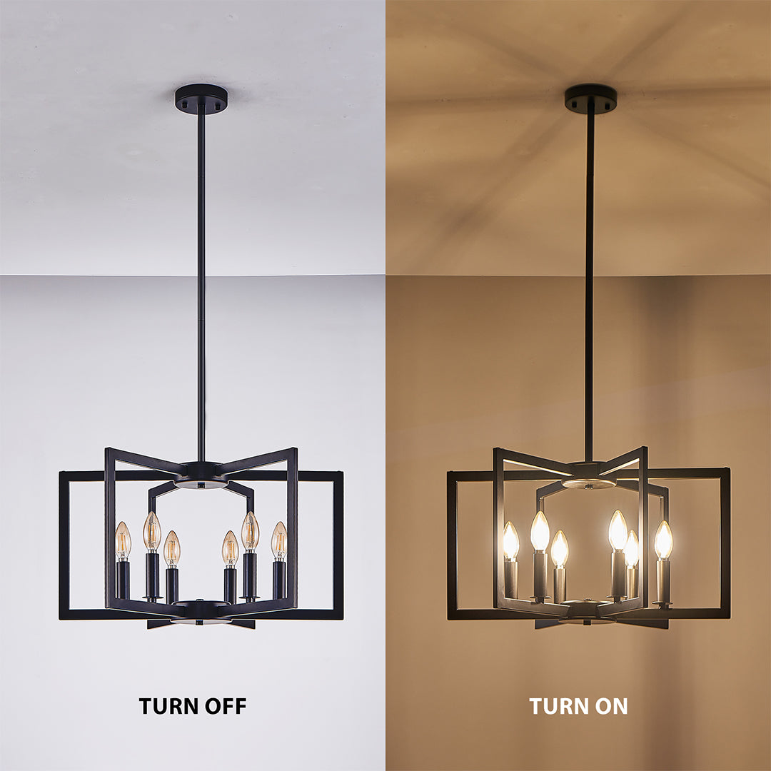 Industrial Candle Chandelier with Adjustable Height, 6 or 8 Lights