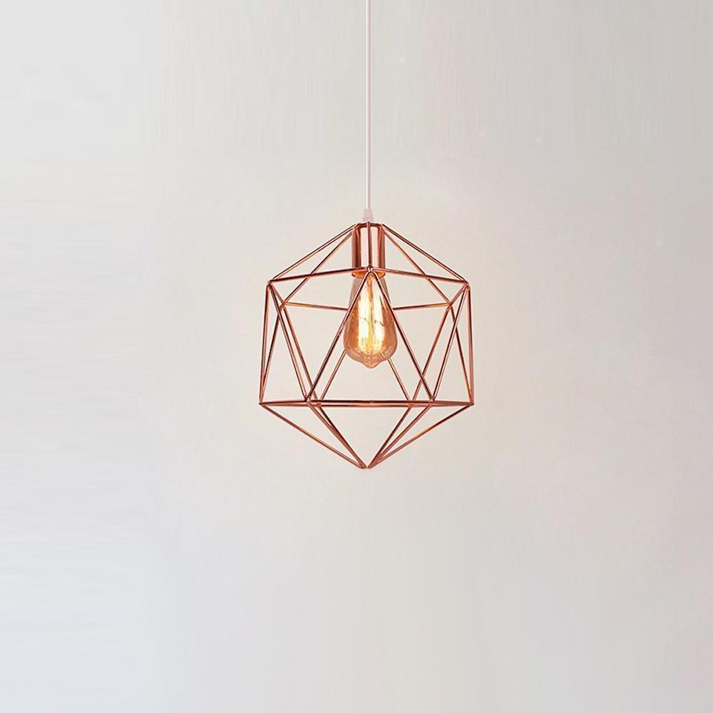 Geometric Cage LED Pendant Light in Black or Rose Gold