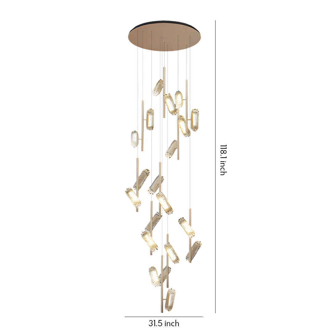 Luxury Linear LED Staircase Chandelier in Gold Aluminum