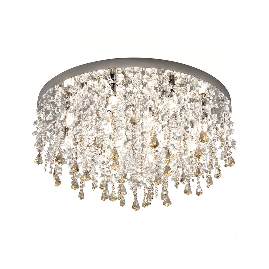 French Crystal Chandelier Ceiling Light with Gold Stainless Steel Frame