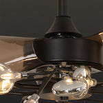 Modern Glam Ceiling Fan with Light, 30/42/56-Light LED, Black Iron & Amber Glass