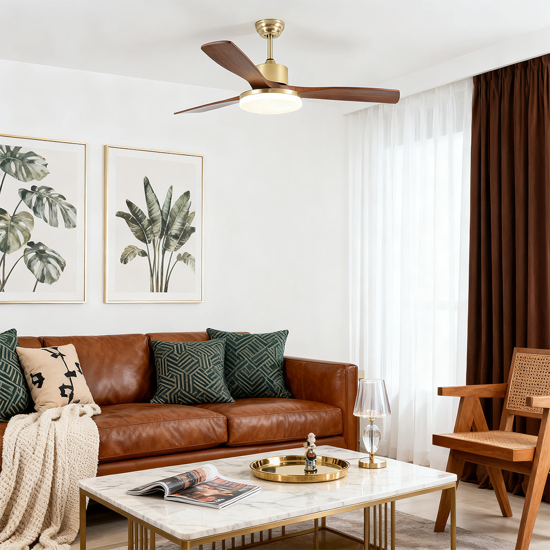 Aurelia Retro Wooden Ceiling Fan with Integrated LED Light and Remote