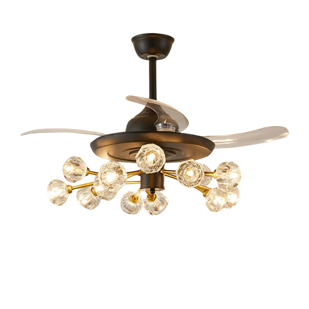 Nordic Crystal Ceiling Fan with 12 Lights and Retractable Blades
