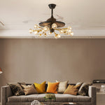 Nordic Crystal Ceiling Fan with 12 Lights and Retractable Blades