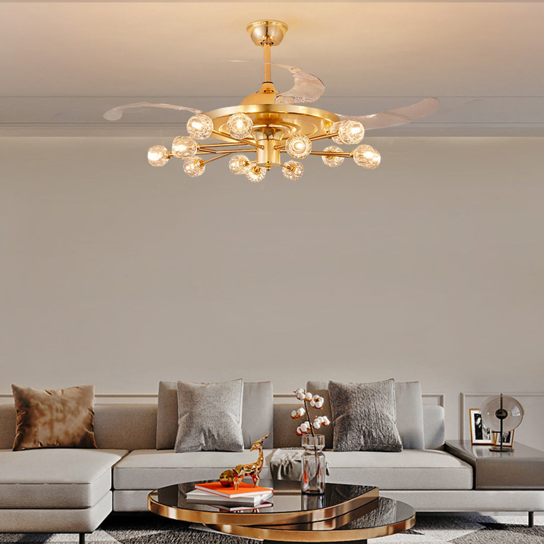 Nordic Crystal Ceiling Fan with 12 Lights and Retractable Blades